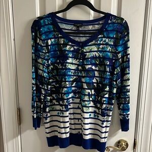 Talbots Blue Floral and Stripe Cardigan